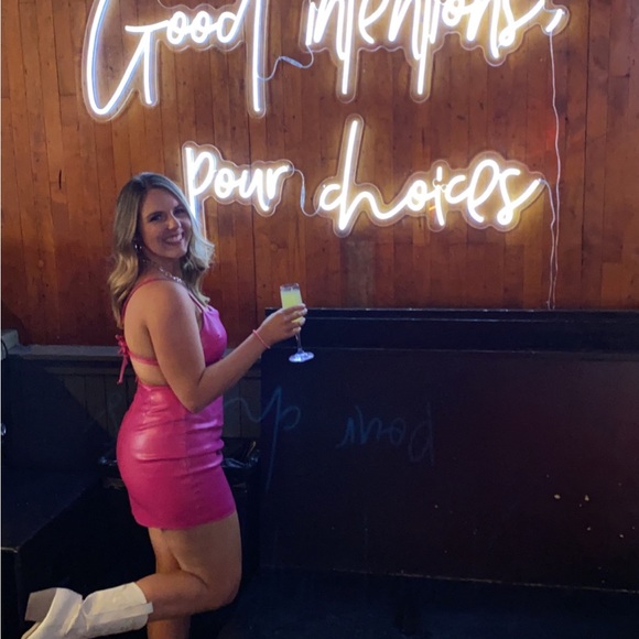 Hot pink faux leather dress. - Picture 1 of 3